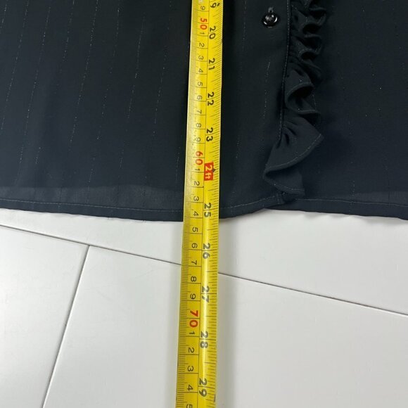 Vintage Elite 70’s blouse long sleeves button shirt shear ruffle black size 16 - Picture 9 of 9